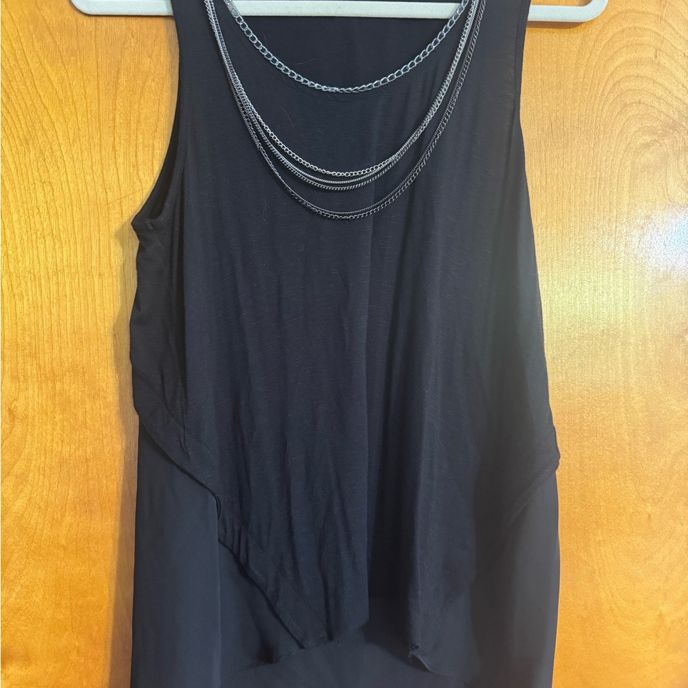 Jennifer Lopez Black Layered Tank with Silver Chain Neckline